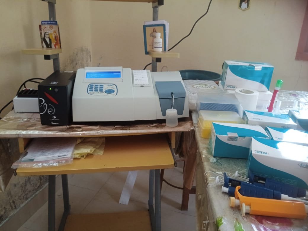 The clinical chemistry analyzer set up and running in the clinic