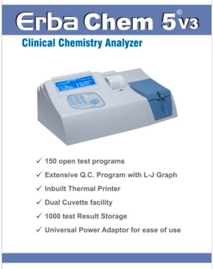 Erba Chem 5 v3 clinical chemistry analyzer specifications